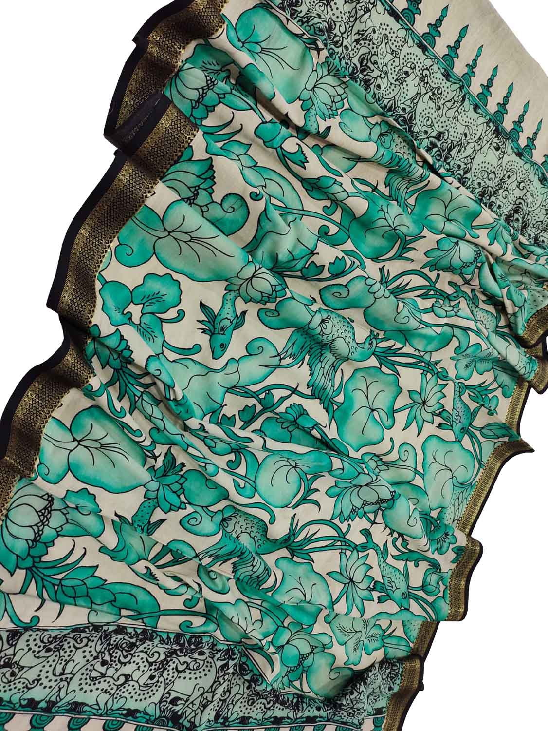 Pastel Kalamkari Hand Painted Cotton Dupatta - Luxurion World