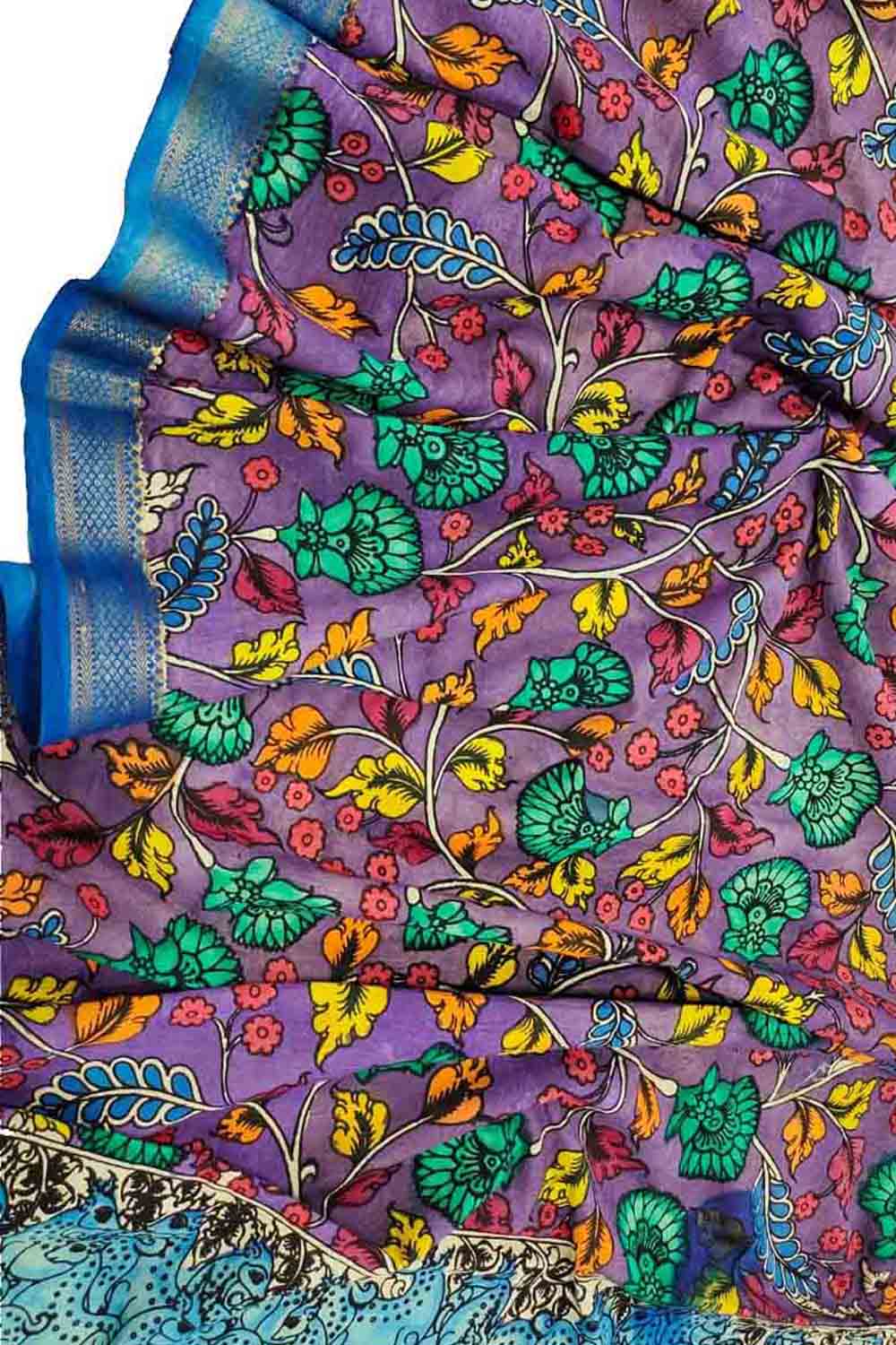 Exquisite Purple Kalamkari Hand Painted Cotton Dupatta - Luxurion World