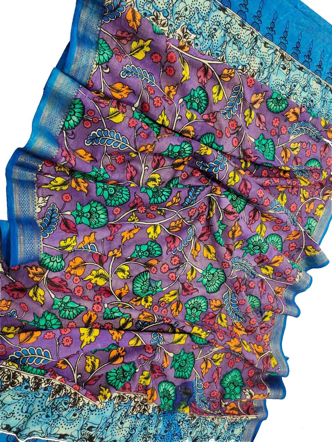 Exquisite Purple Kalamkari Hand Painted Cotton Dupatta - Luxurion World