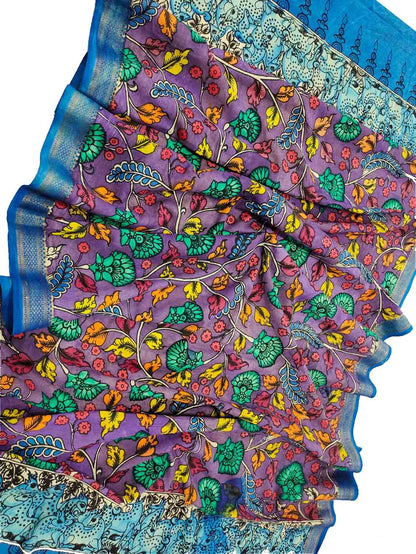 Exquisite Purple Kalamkari Hand Painted Cotton Dupatta - Luxurion World