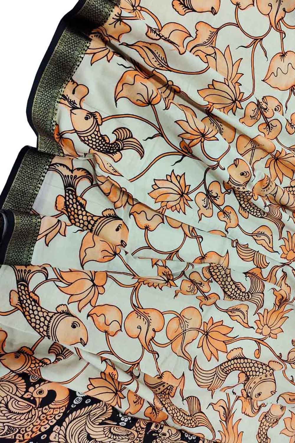 Hand Painted Kalamkari Dupatta in Off White - Luxurion World