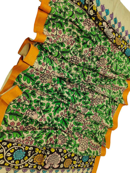 Pastel Kalamkari Hand Painted Cotton Dupatta - Luxurion World