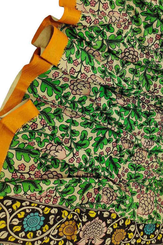 Pastel Kalamkari Hand Painted Cotton Dupatta - Luxurion World