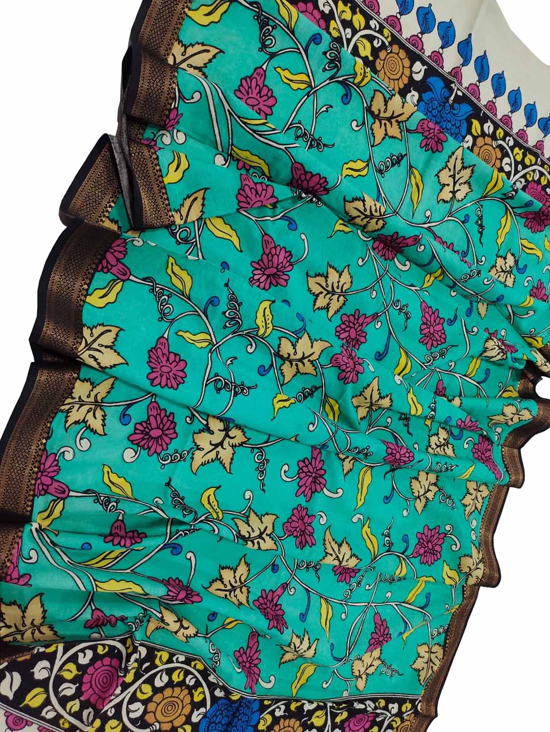 Blue Kalamkari Hand Painted Cotton Dupatta - Luxurion World