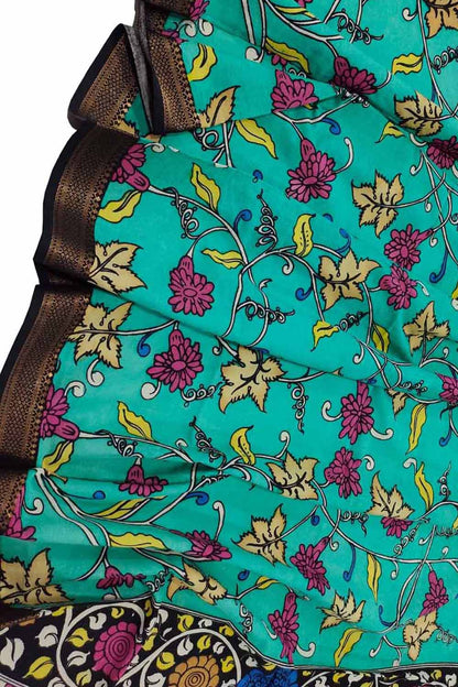 Blue Kalamkari Hand Painted Cotton Dupatta - Luxurion World