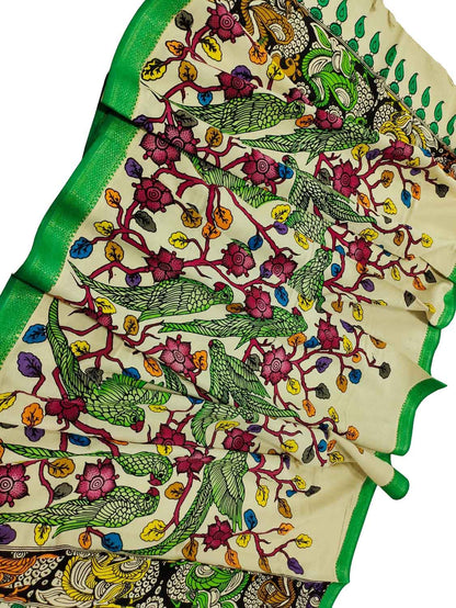 Pastel Kalamkari Hand Painted Cotton Dupatta - Luxurion World