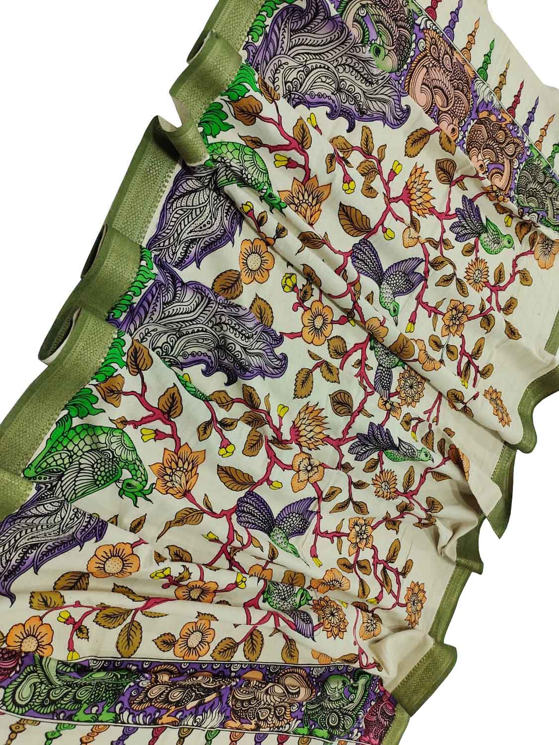 Pastel Kalamkari Hand Painted Cotton Dupatta - Luxurion World