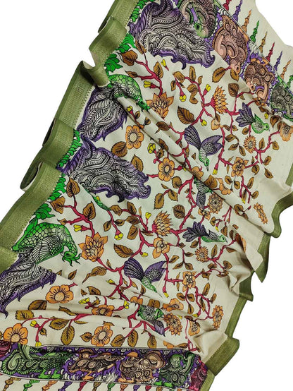 Pastel Kalamkari Hand Painted Cotton Dupatta - Luxurion World