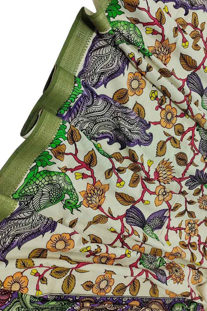 Pastel Kalamkari Hand Painted Cotton Dupatta - Luxurion World