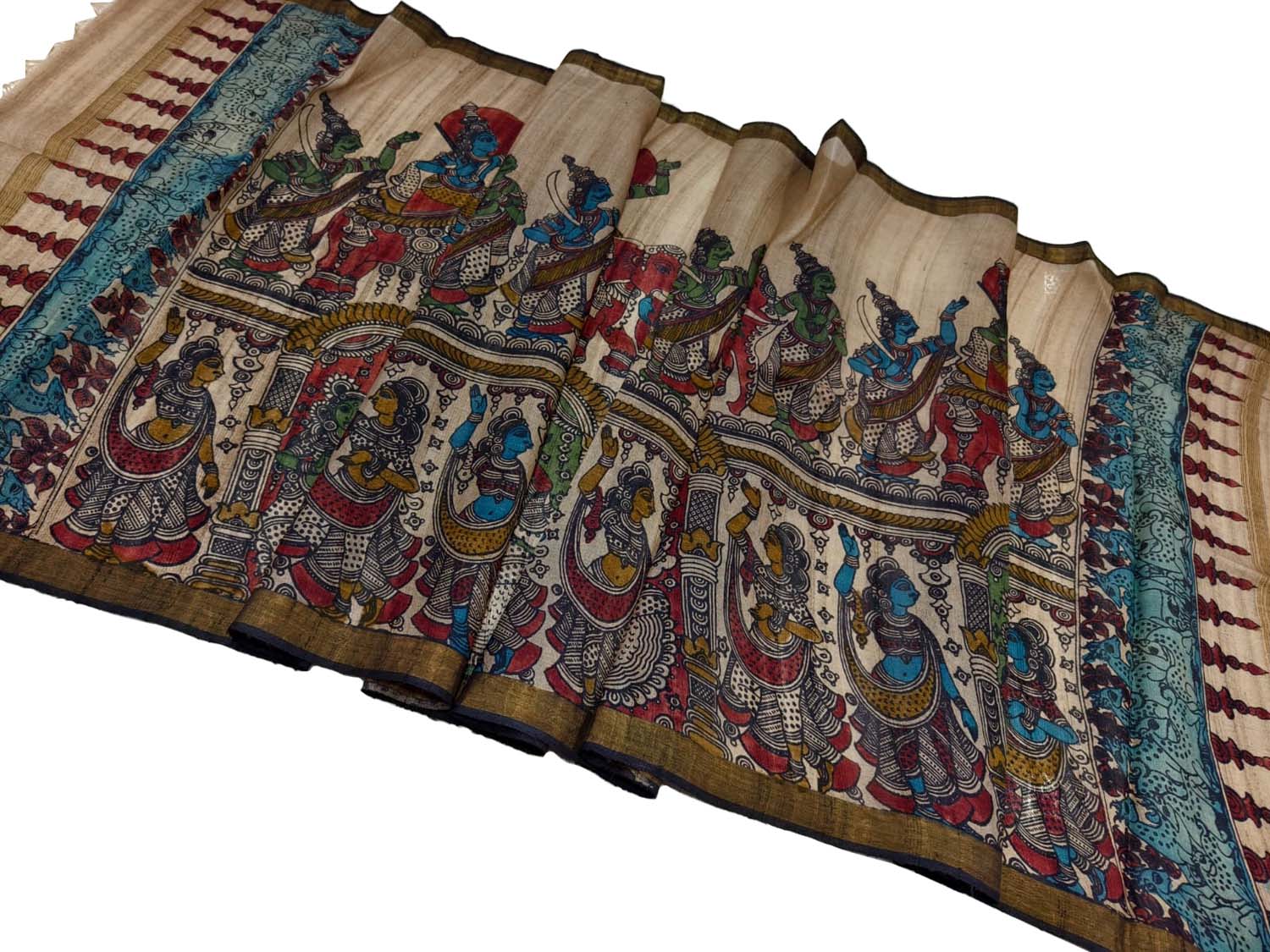 Pastel Tussar Silk Kalamkari Dupatta - Luxurion World