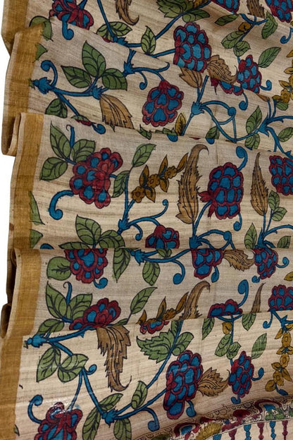 Pastel Tussar Silk Kalamkari Dupatta - Hand Painted - Luxurion World