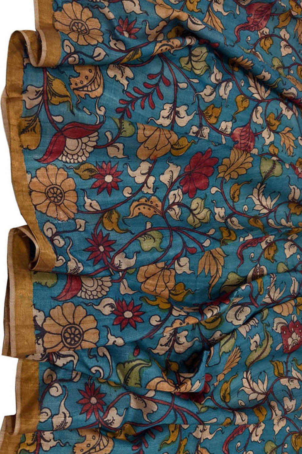 Blue Tussar Silk Kalamkari Dupatta - Hand Painted Beauty - Luxurion World