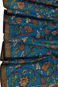 Blue Tussar Silk Kalamkari Dupatta - Hand Painted Beauty - Luxurion World