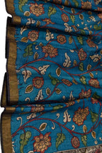 Blue Tussar Silk Kalamkari Dupatta - Hand Painted Beauty - Luxurion World