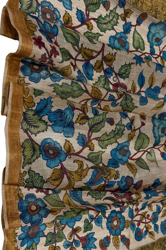 Pastel Tussar Silk Kalamkari Dupatta - Luxurion World