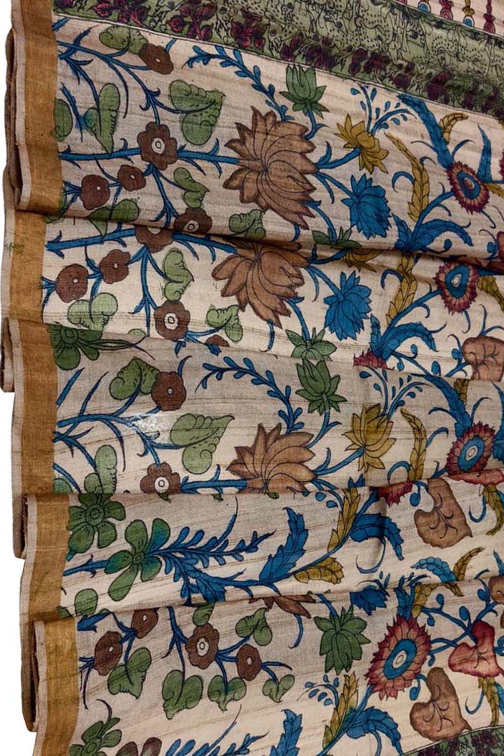 Pastel Tussar Silk Kalamkari Dupatta - Luxurion World- Crafted Heirlooms