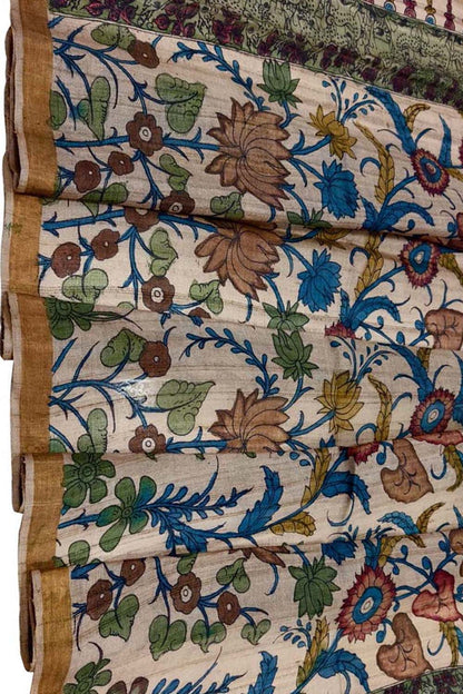 Pastel Tussar Silk Kalamkari Dupatta - Luxurion World