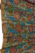 Hand Painted Tussar Silk Kalamkari Dupatta - Green - Luxurion World- Crafted Heirlooms
