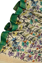 Multicolor Hand Painted Pure Bangalore Silk Kalamkari Dupatta - Luxurion World