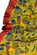 Yellow Hand Painted Pure Bangalore Silk Kalamkari Dupatta - Luxurion World