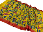 Yellow Hand Painted Pure Bangalore Silk Kalamkari Dupatta - Luxurion World