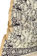 Black And White Hand Painted Kalamkari Pure Bangalore Silk Dupatta - Luxurion World