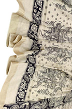 Black And White Hand Painted Kalamkari Pure Bangalore Silk Dupatta - Luxurion World