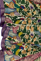 Multicolor Hand Painted Kalamkari Pure Bangalore Silk Flower Design Dupatta - Luxurion World