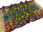 Green Hand Painted Kalamkari Pure Bangalore Silk Flower Design Dupatta - Luxurion World