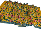 Yellow Hand Painted Kalamkari Pure Bangalore Silk Dupatta - Luxurion World