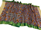 Purple Hand Painted Kalamkari Pure Bangalore Silk Flower Design Dupatta - Luxurion World