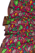 Pink Hand Painted Kalamkari Pure Bangalore Silk Dupatta - Luxurion World