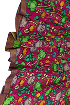 Pink Hand Painted Kalamkari Pure Bangalore Silk Dupatta - Luxurion World