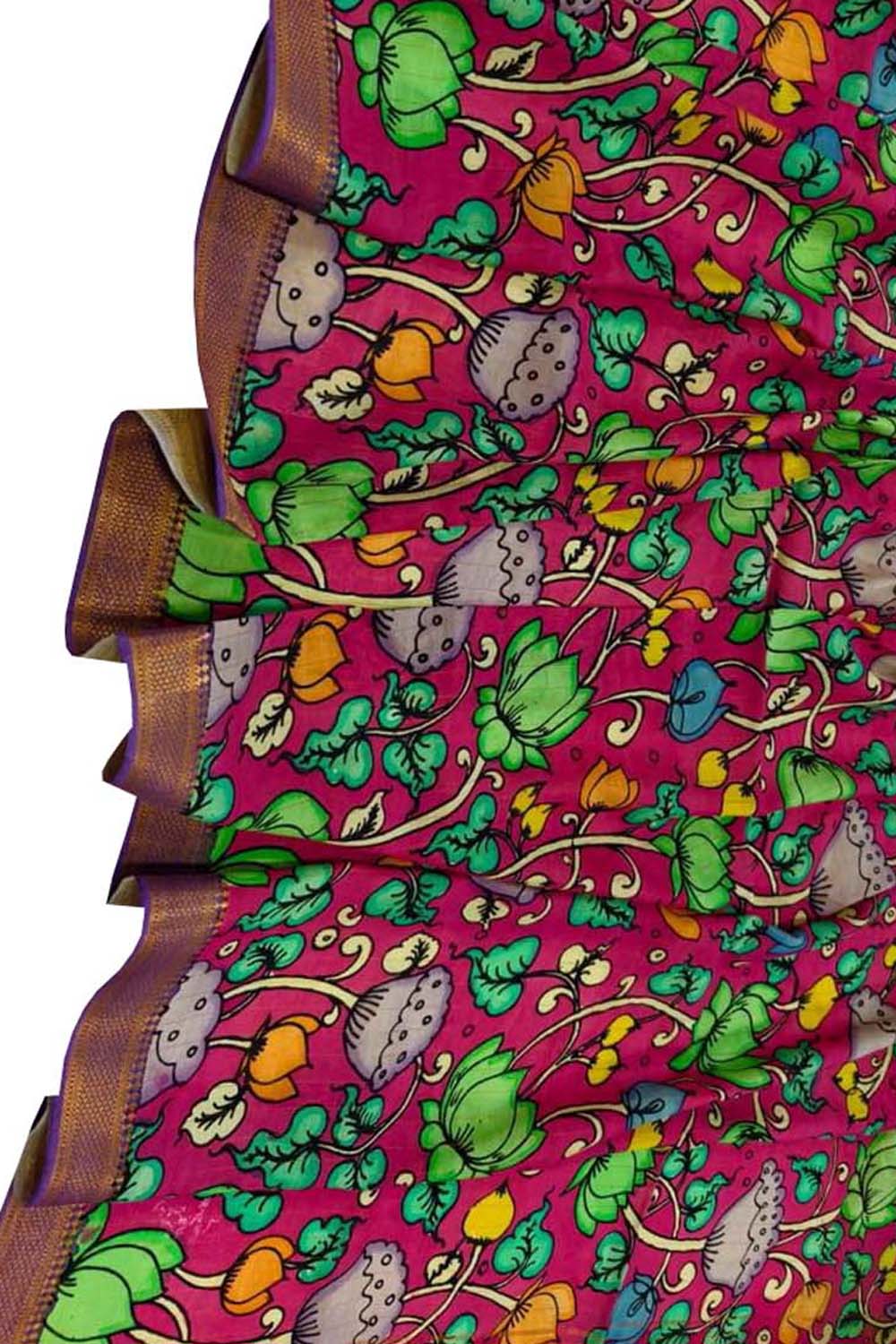 Pink Hand Painted Kalamkari Pure Bangalore Silk Dupatta - Luxurion World