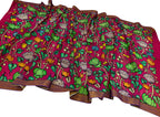 Pink Hand Painted Kalamkari Pure Bangalore Silk Dupatta - Luxurion World