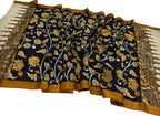 Black Hand Painted Kalamkari Pure Bangalore Silk Flower Design Dupatta - Luxurion World