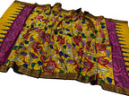 Yellow Hand Painted Kalamkari Pure Bangalore Silk Dupatta - Luxurion World