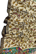 Pastel Hand Painted Kalamkari Pure Bangalore Silk Dupatta - Luxurion World