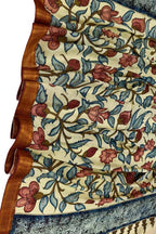 Pastel Hand Painted Kalamkari Pure Bangalore Silk Dupatta - Luxurion World