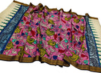 Pink Hand Painted Kalamkari Pure Bangalore Silk Dupatta - Luxurion World