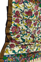 Pastel Hand Painted Kalamkari Pure Bangalore Silk Dupatta - Luxurion World