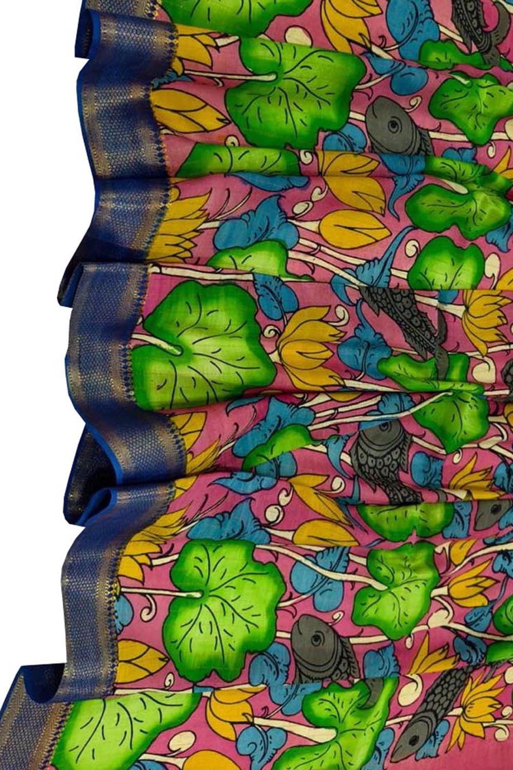 Multicolor Hand Painted Kalamkari Pure Bangalore Silk Dupatta - Luxurion World