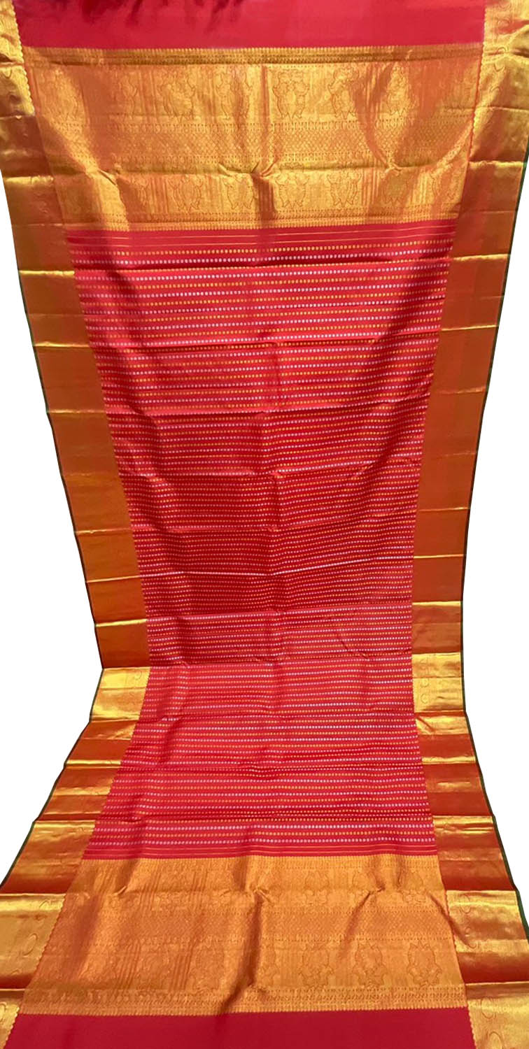 Red Kanjeevaram Handloom Pure Silk Dupatta - Luxurion World