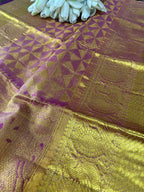 Golden And Purple Kanjeevaram Handloom Pure Silk Dupatta: Pure Elegance - Luxurion World