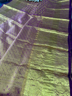 Golden And Purple Kanjeevaram Handloom Pure Silk Dupatta: Pure Elegance - Luxurion World