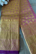 Golden And Purple Kanjeevaram Handloom Pure Silk Dupatta: Pure Elegance - Luxurion World