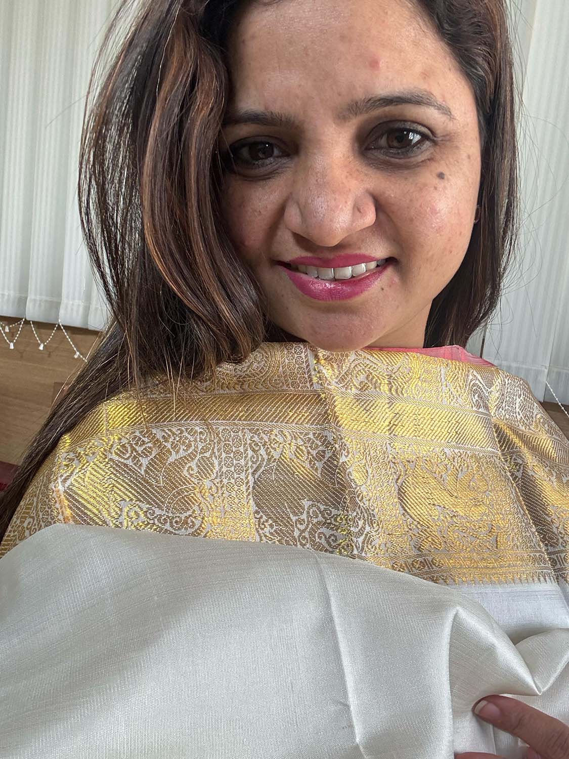 Off White Kanjeevaram Handloom Pure Silk Dupatta - Luxury - Luxurion World