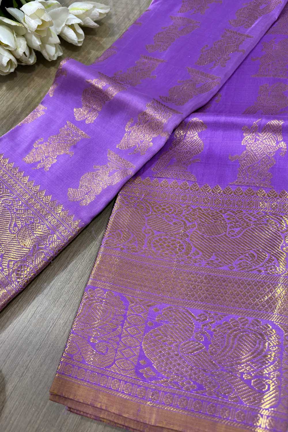 Purple Kanjeevaram Handloom Pure Silk Dupatta - Luxurion World