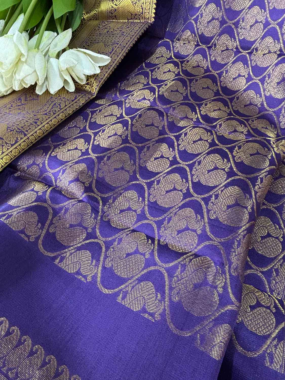 Blue Handloom Kanjeevaram Pure Silk Peacock Design Dupatta - Luxurion World