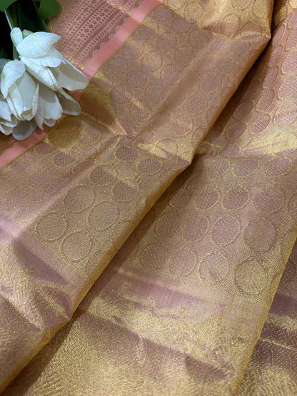 Golden Kanjeevaram Handloom Pure Silk Dupatta - Luxurion World